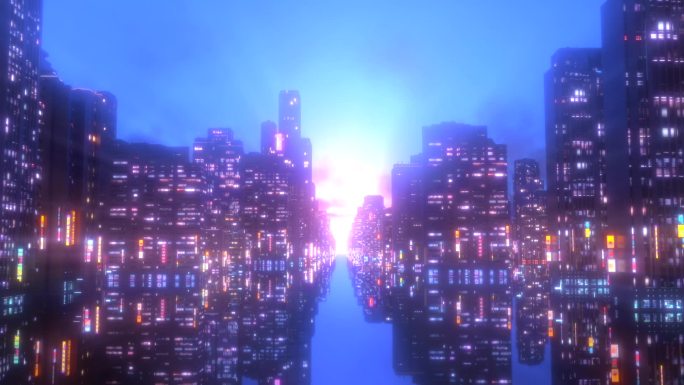 赛博朋克霓虹灯荧光夜景城市穿梭动感大屏