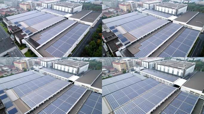 工厂车间厂房楼顶太阳能光伏发电站航拍面板