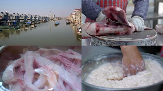 腊月泰州兴化沙沟镇捕捞烹饪草鱼鱼圆美食