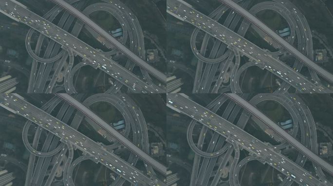 复杂天桥和繁忙交通的T/L鸟瞰图