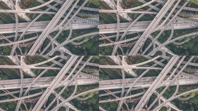 复杂天桥和繁忙交通的T/L PAN鸟瞰图