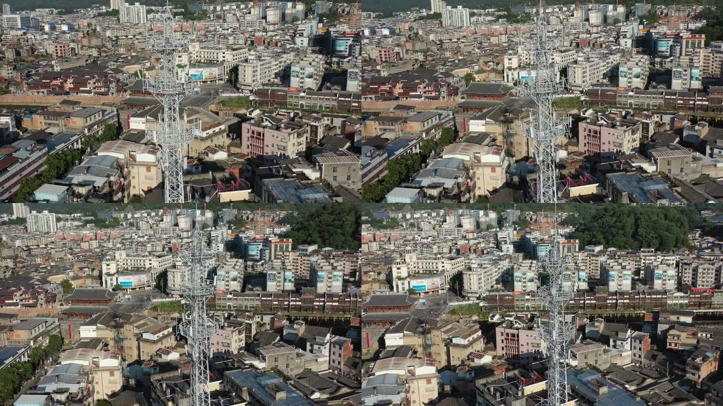 4K原素材-航拍长汀古城，电信信号塔