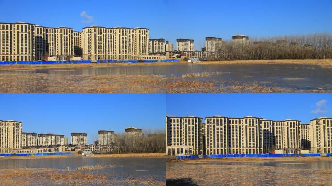 北京顺义罗马湖公园环湖建造的楼房在建设中