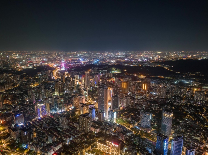 越秀区商圈夜景航拍延时