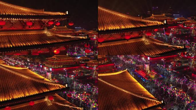 4k航拍西安大唐不夜城表演人流网红打卡