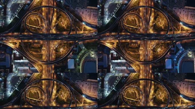 【4X3】航拍都市夜高架俯拍延时