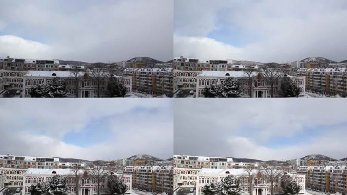 冬日天空阴云密布雪花纷飞灰色云团恶劣天气