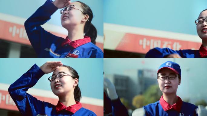 中国石化女员工加班奋斗展望未来仰视央企