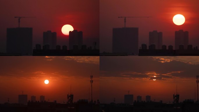 大红太阳升起楼顶看日出红日楼盘