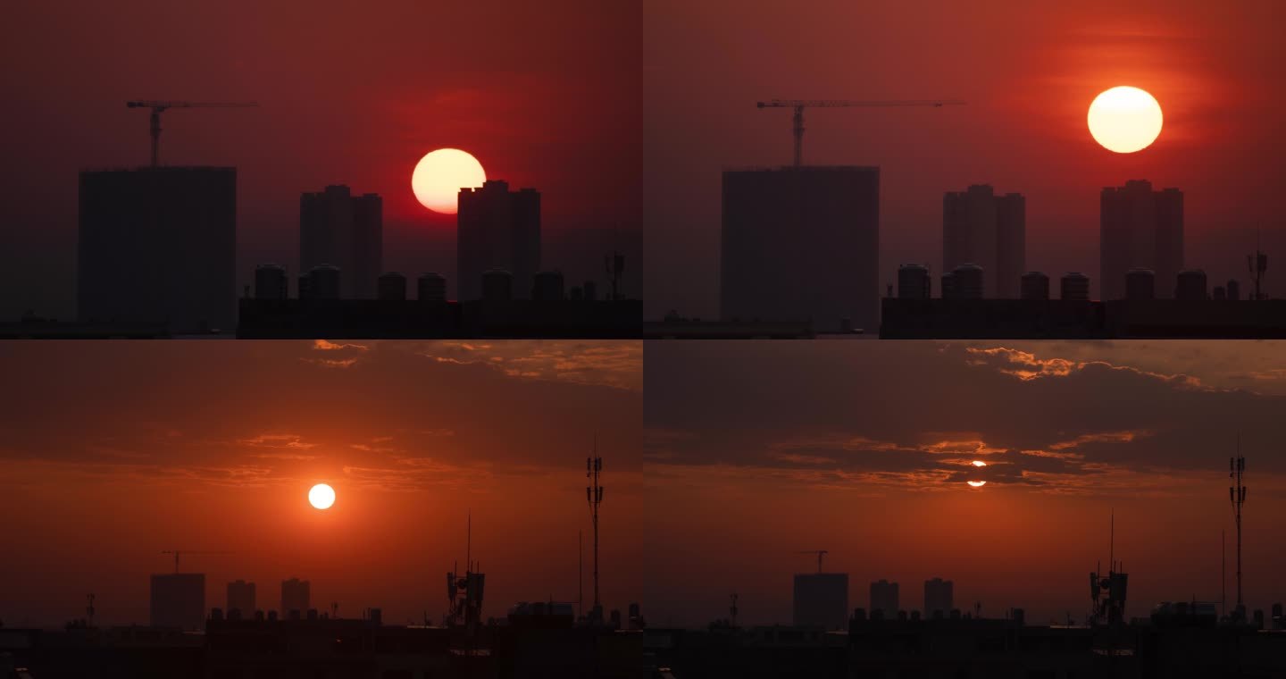 大红太阳升起楼顶看日出红日楼盘