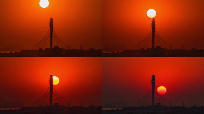 东莞地标滨海湾大桥穿日日落