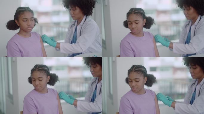 增强免疫系统黑人小女孩害怕打针接种新冠疫