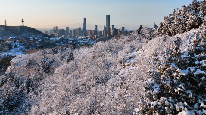 大连城市雪景航拍