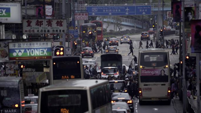 【4k】香港旺角俯拍繁忙马路车流延时拍摄