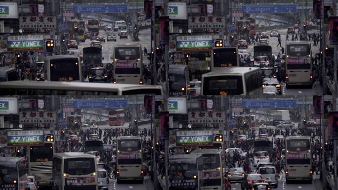 【4k】香港旺角俯拍繁忙马路车流延时拍摄