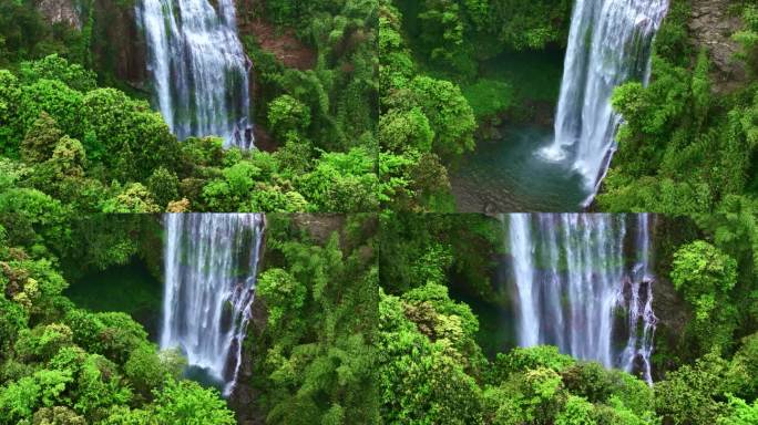 航拍四川雅安大自然唯美森林天河瀑布