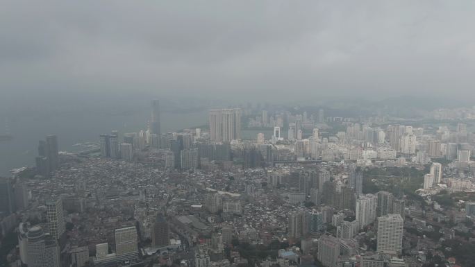 雨季海岛城航拍全景建筑群密集城市厦门宣传