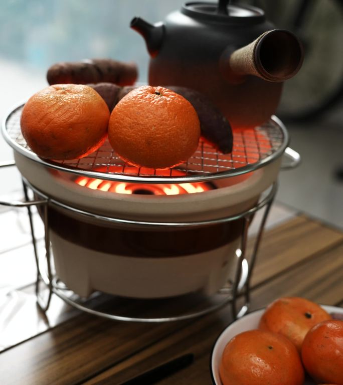 4k围炉煮茶下午茶冬日暖茶橘子红薯