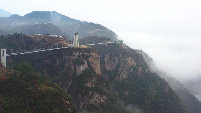 天台琼台仙谷在建会仙桥航拍