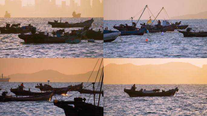 海边 海湾 渔船 渔民 渔业 慢动作