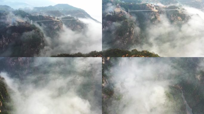 横飞航拍天台琼台仙谷在建会仙桥云雾