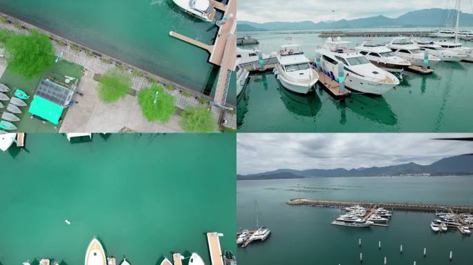 4K航拍游艇码头运镜深圳城市地标宣传片
