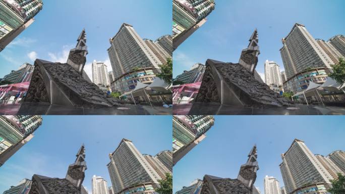 重庆三峡广场碑下蓝天白云移动延时