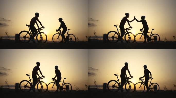 两名运动员在日落前的中午通过自行车锻炼进行锻炼