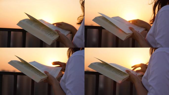 日落时看书看书读书读书节夕阳女青年