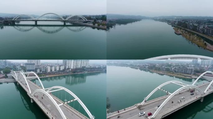 航拍怀化芷江舞水河和平大桥