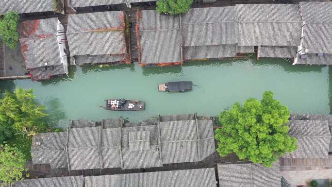 4k乌镇高空建筑水乡渔船旅游航拍