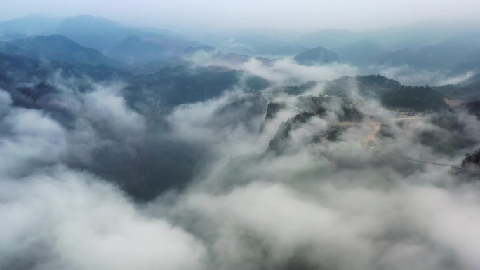 航拍冬季天台县琼台仙谷云雾云海美景