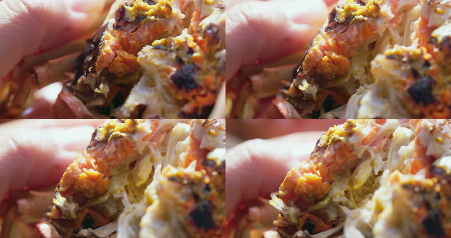 蟹膏蟹黄螃蟹手掰开中秋节美食美味大闸蟹