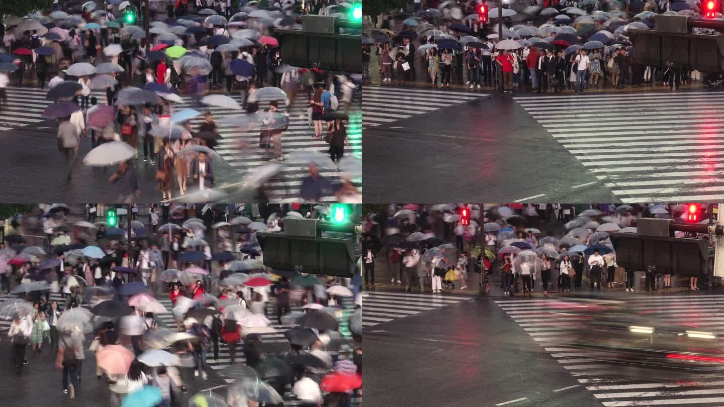 雨天东京涩谷十字路口夜景