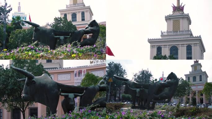 云南美术馆前的牛虎铜案雕塑