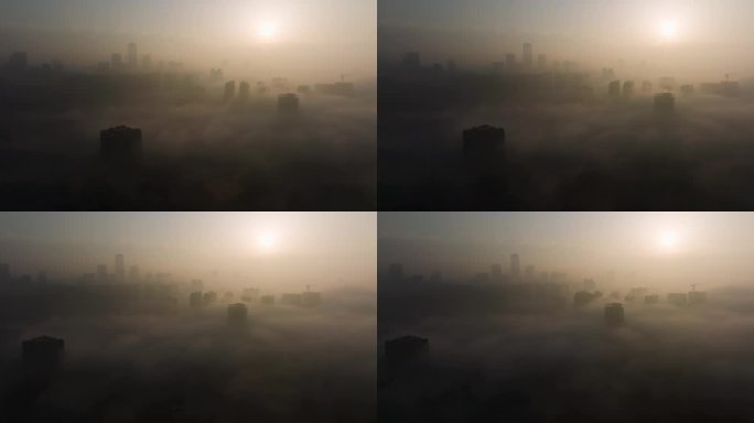 成都早晨平流雾日出城市景观
