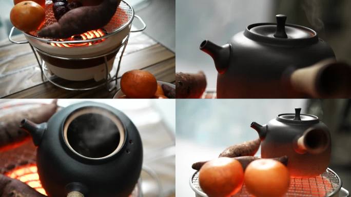 4k围炉煮茶下午茶冬日暖茶橘子红薯
