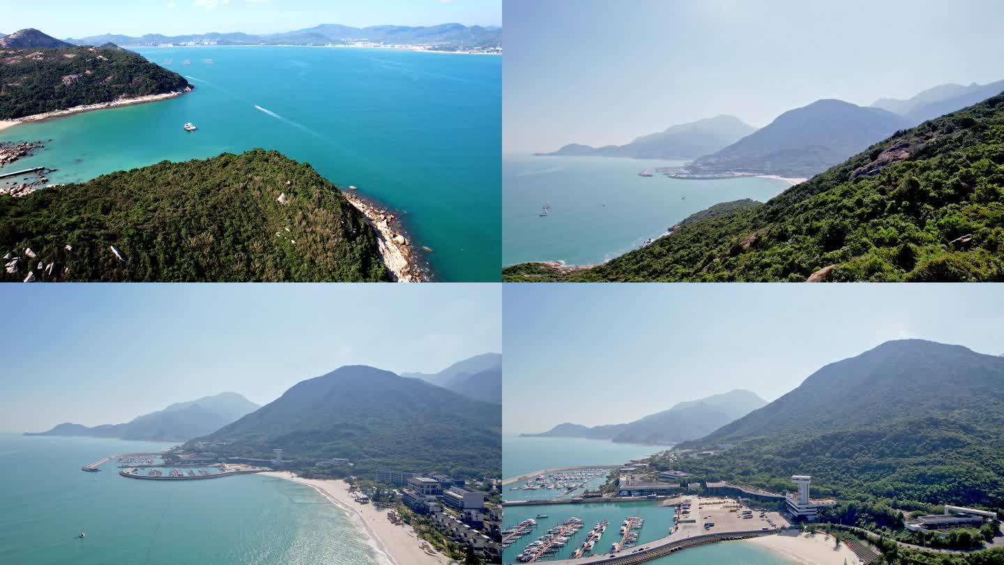 4K深圳山海航拍游艇码头海岸线企业宣传片