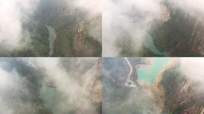 航拍冬季天台县琼台仙谷云雾云海美景