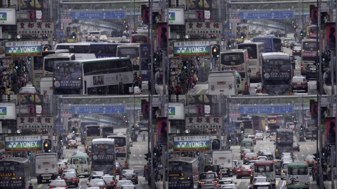 【4k】香港旺角俯拍繁忙马路车流延时拍摄