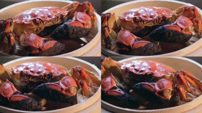 螃蟹蒸笼中的中秋节美食大闸蟹