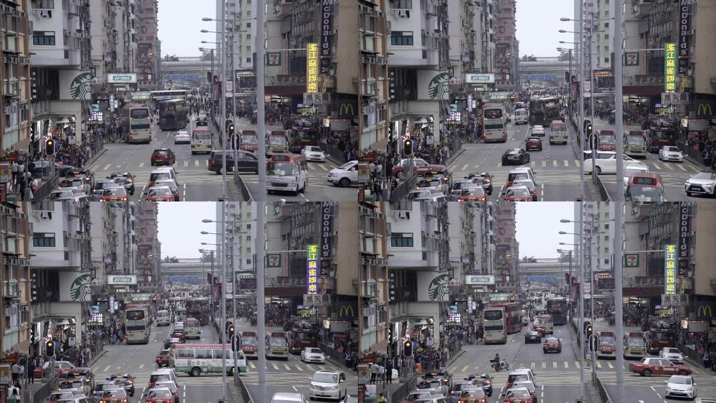 【4k】香港旺角俯拍繁忙街头人车延时拍摄
