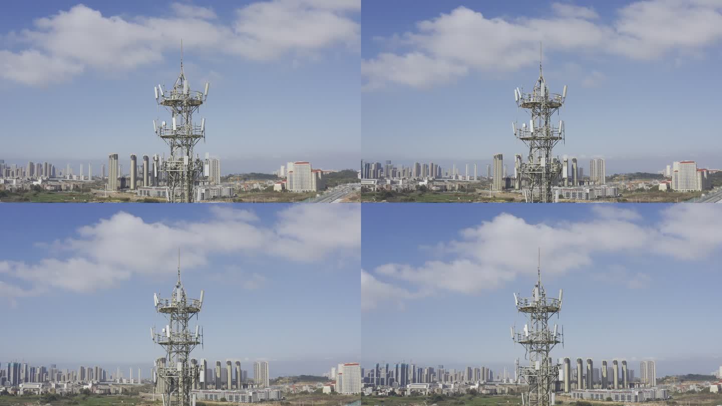 蓝天白云下的5G信号塔