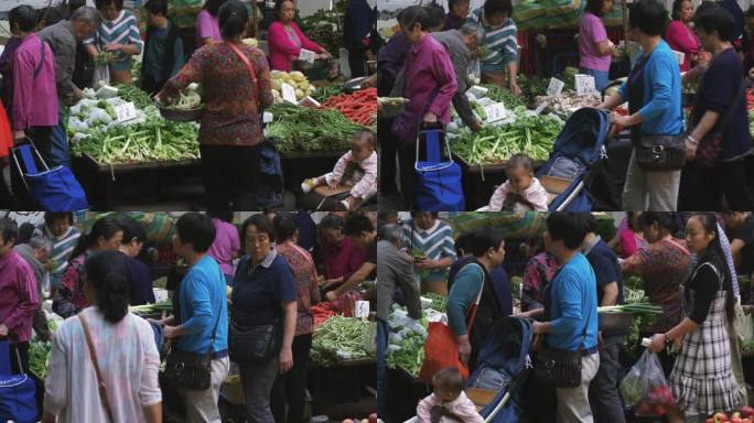 繁忙拥挤的菜市场