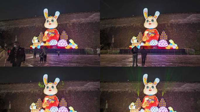 新春新年兔子吉祥物实拍大范围环绕延时