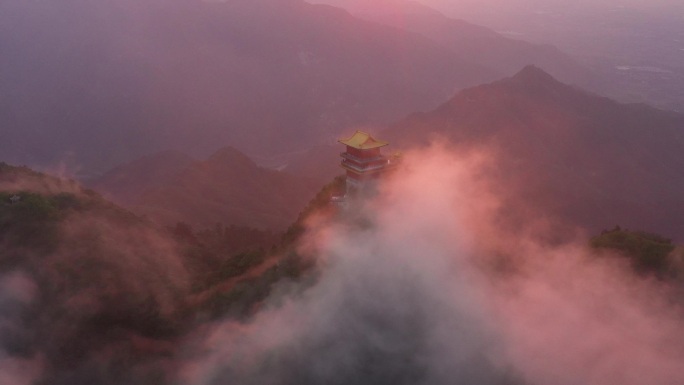 航拍陕西西安秦岭南五台景区日出云海仙境