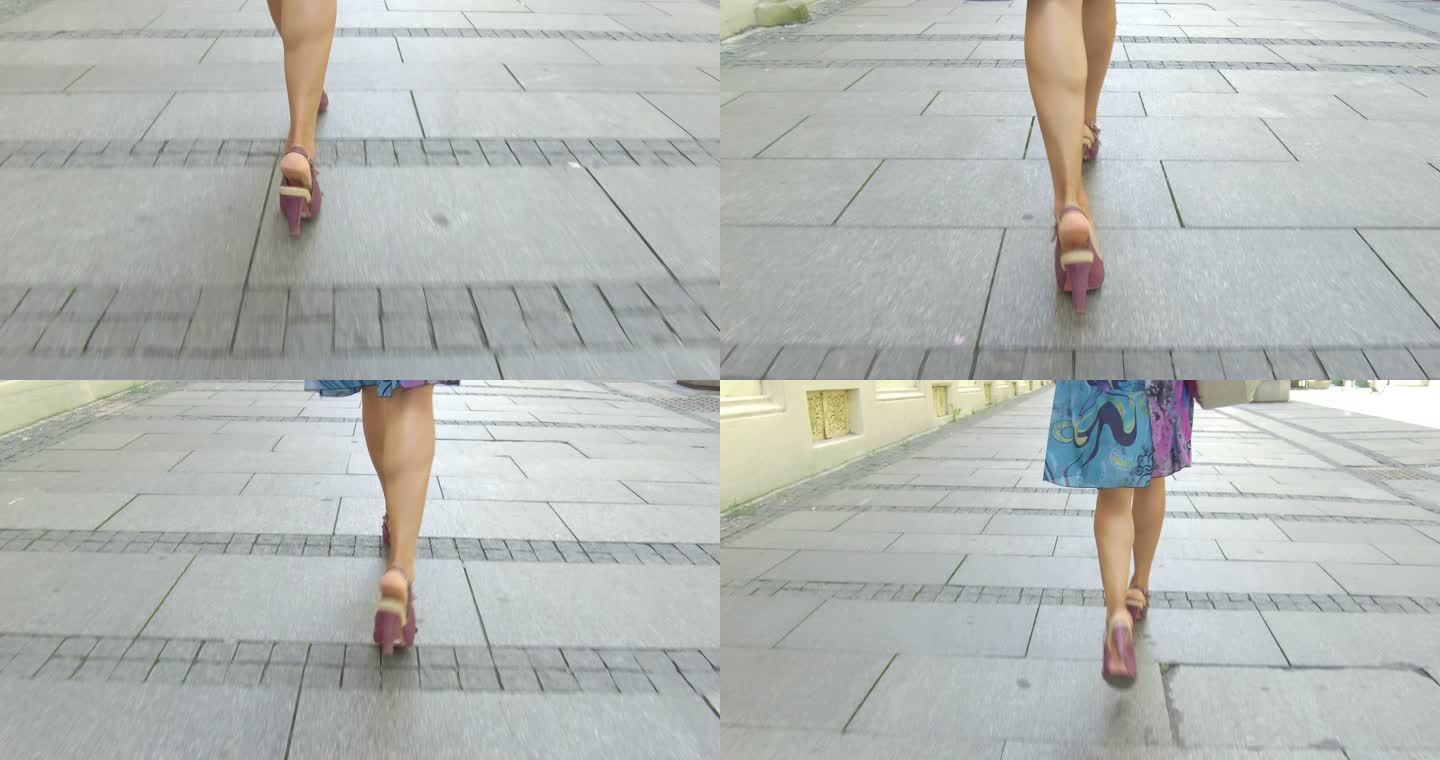 走在城市街道上背影行走脚步户外美女背影欧