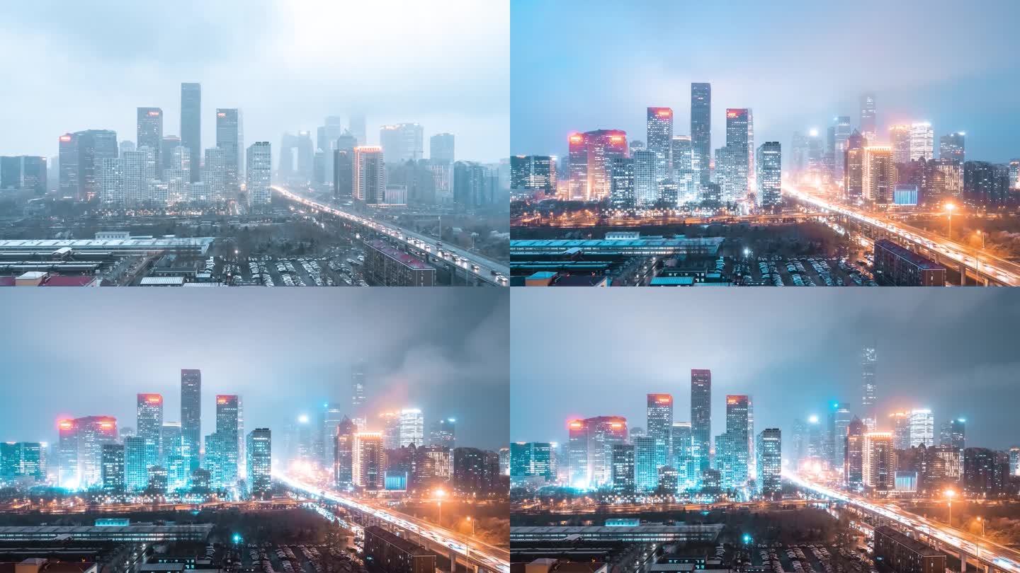 北京城市下雪夜景
