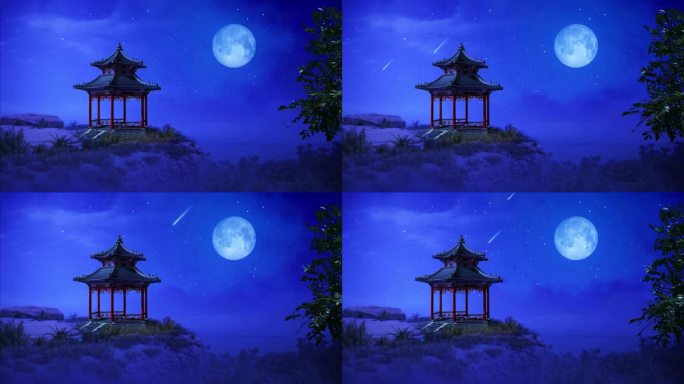 中国风满月凉亭赏月