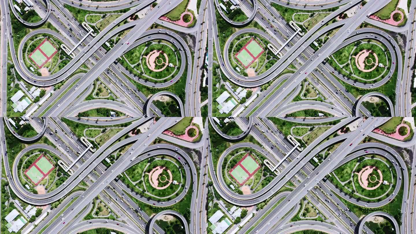 天桥和城市交通的无人机视角